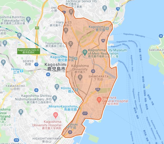 UberEats鹿児島対応エリアmap