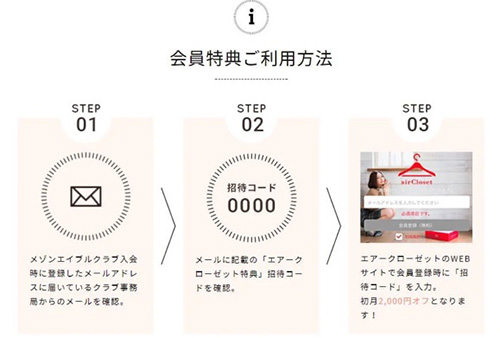 初回・MAISON ABLE CLUB限定｜エアクロ初月会費2,200円OFFクーポン【終了時期未定】